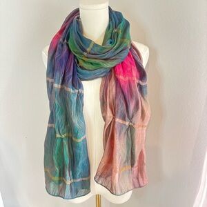 H&K Como Italy Silk Watercolor Scarf w/ Pearl Details OS